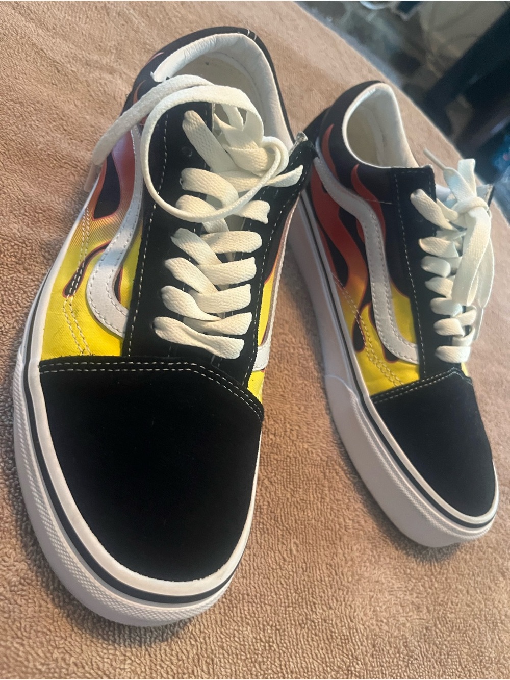 Vans Old Skool Low Top Sneakers in Black, Yellow & Red Flame
